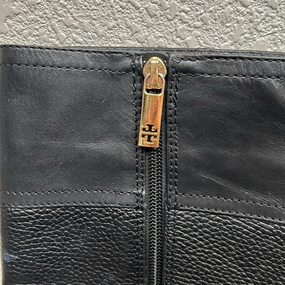 Tory Burch Julian Black Pebble Leather with Gold Emblem Tall Riding Boots Size 7 - Picture 11 of 16